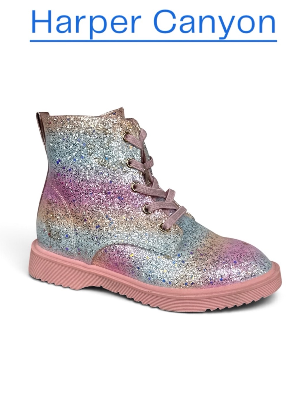 HARPER CANYON FARRAH GLITTER COMBAT BOOTS RAINBOW SPARKLE LACE UP GIRLS SIZE 1
